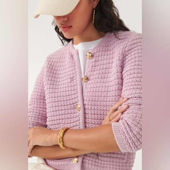 NEW Ba&sh Bash Gaspard Tweed Cardigan Jacket In Purple Lilac | size 1 / S - Picture 3 of 12